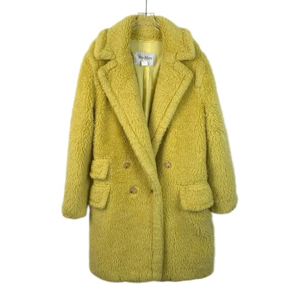 Max Mara Yellow Teddy Wool-Blend Double-Breasted Coat With Pockets Womens Outerw - Picture 1 of 8